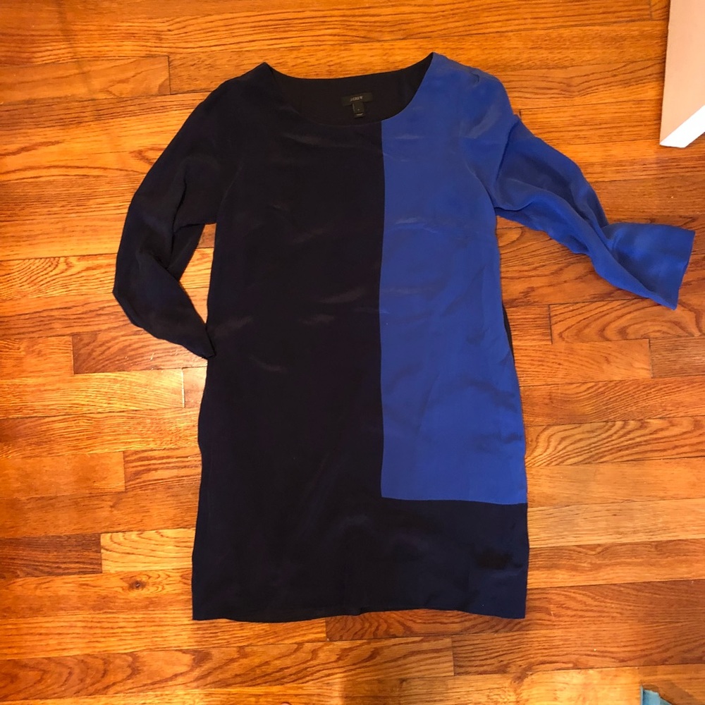 J Crew Silk Shift Dress Blue Colorblock